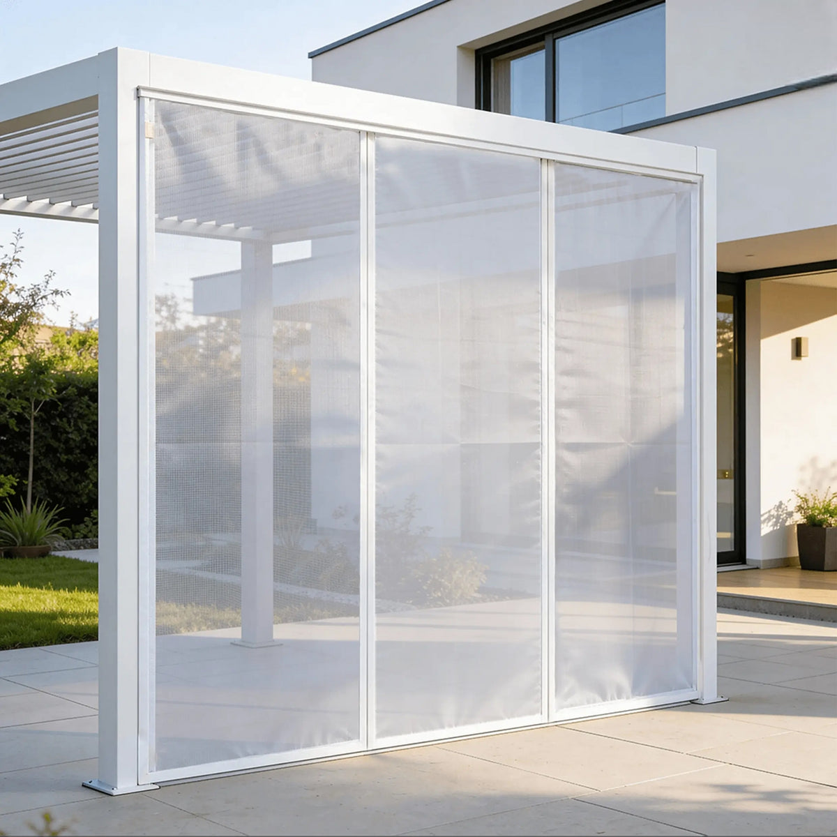 Moustiquaire coulissante pergola extérieur blanc