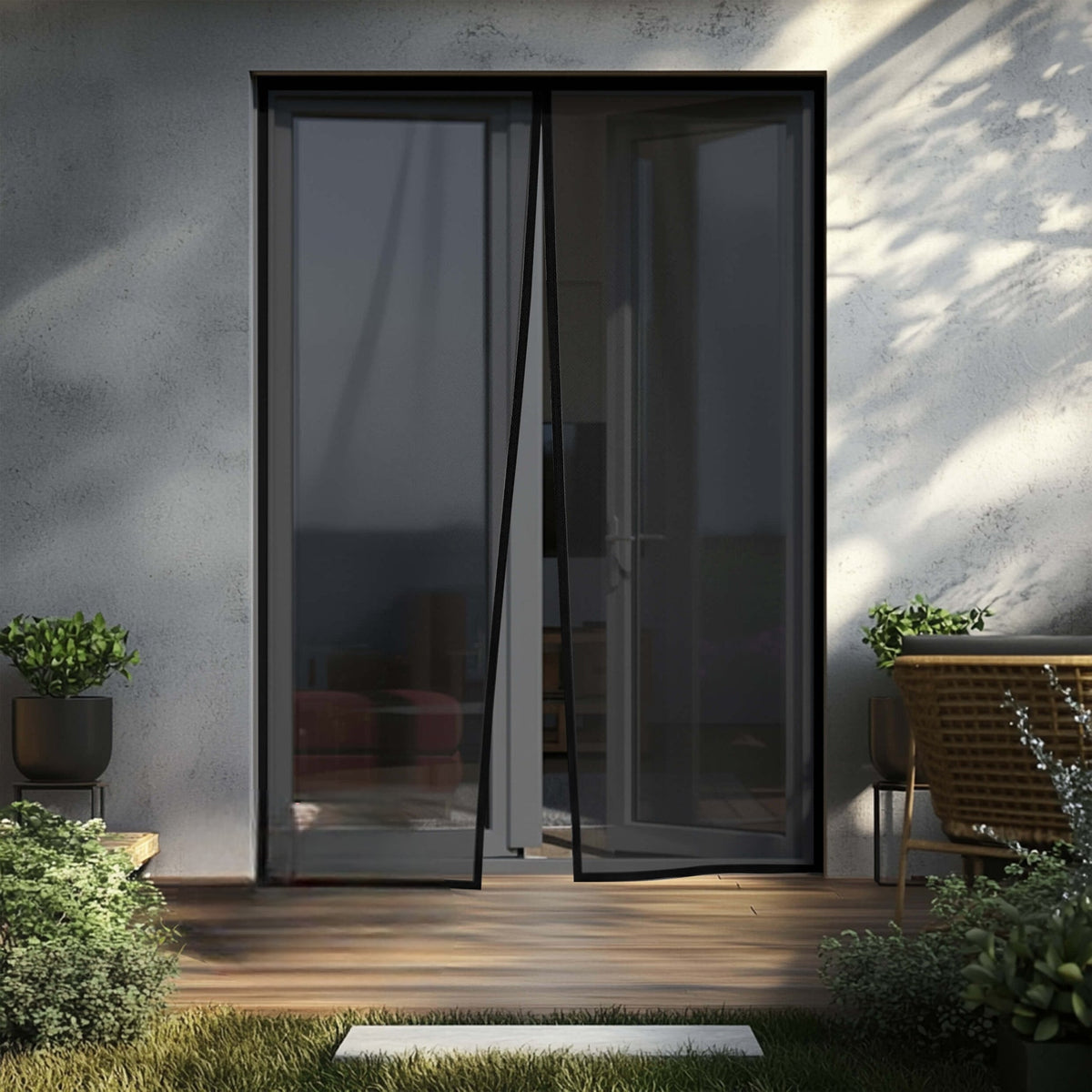 Moustiquaire porte noire terrasse jardin