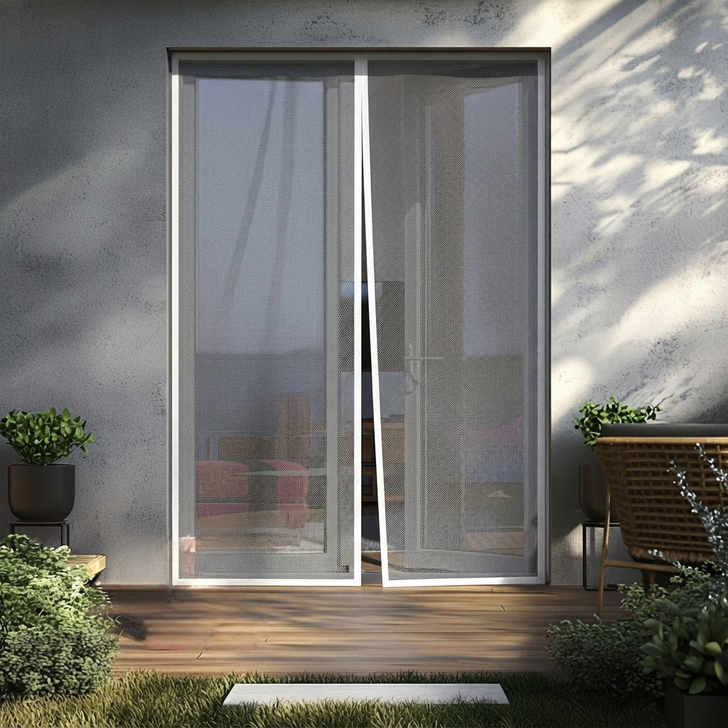 Moustiquaire porte blanche terrasse jardin